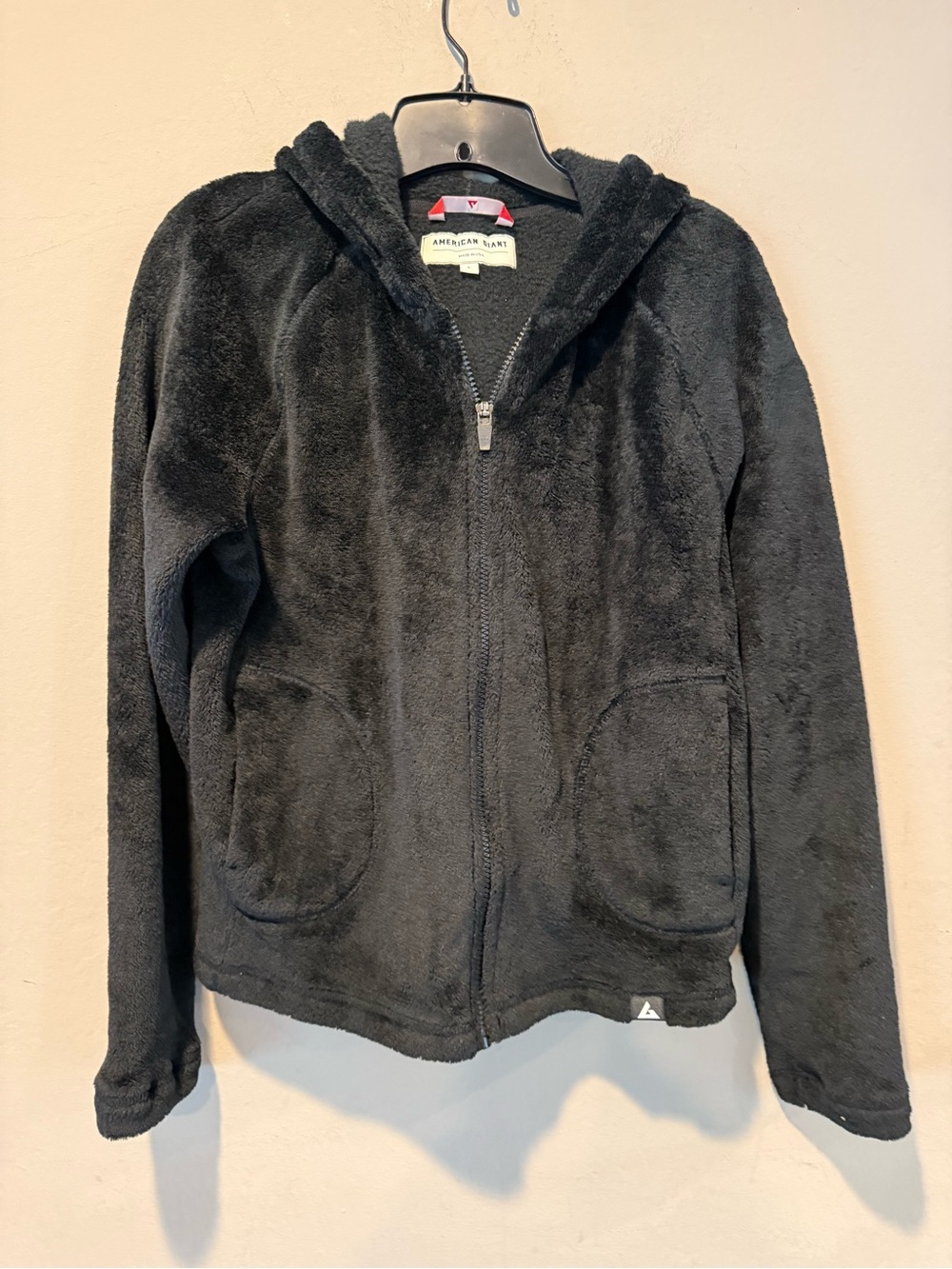American Giant Kids Black Plush Zip-Up Hoodie